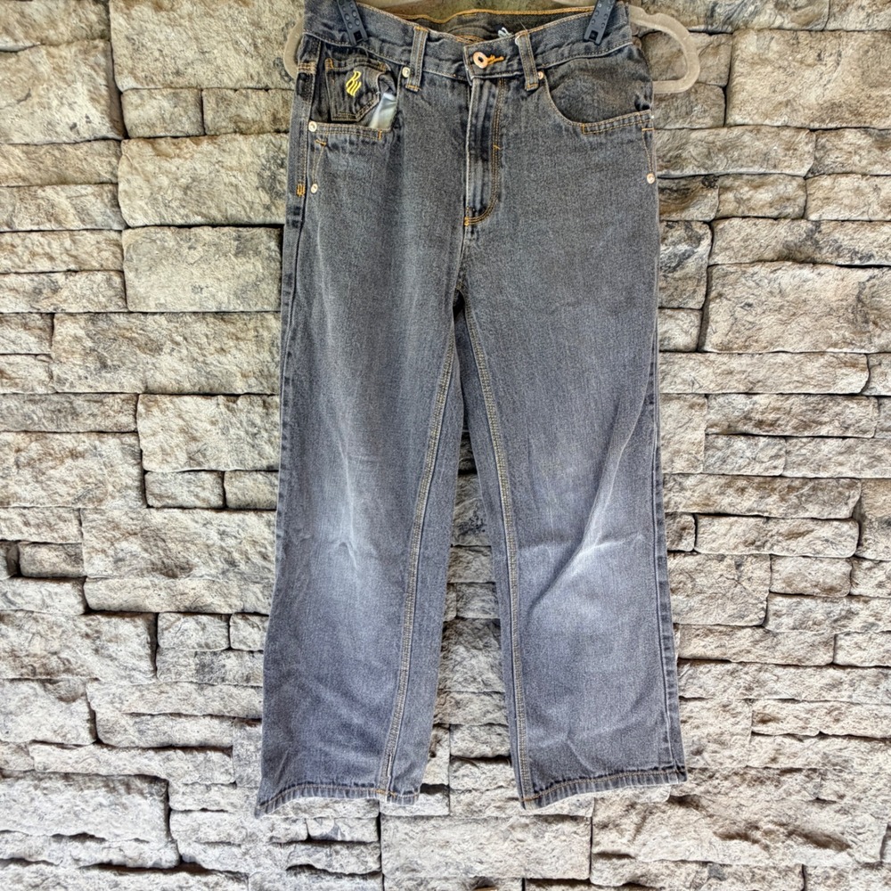 VTG Rocawear Jeans Boys Size 12 Grey Denim Embroidered Logo Baggy Hip Hop Y2K